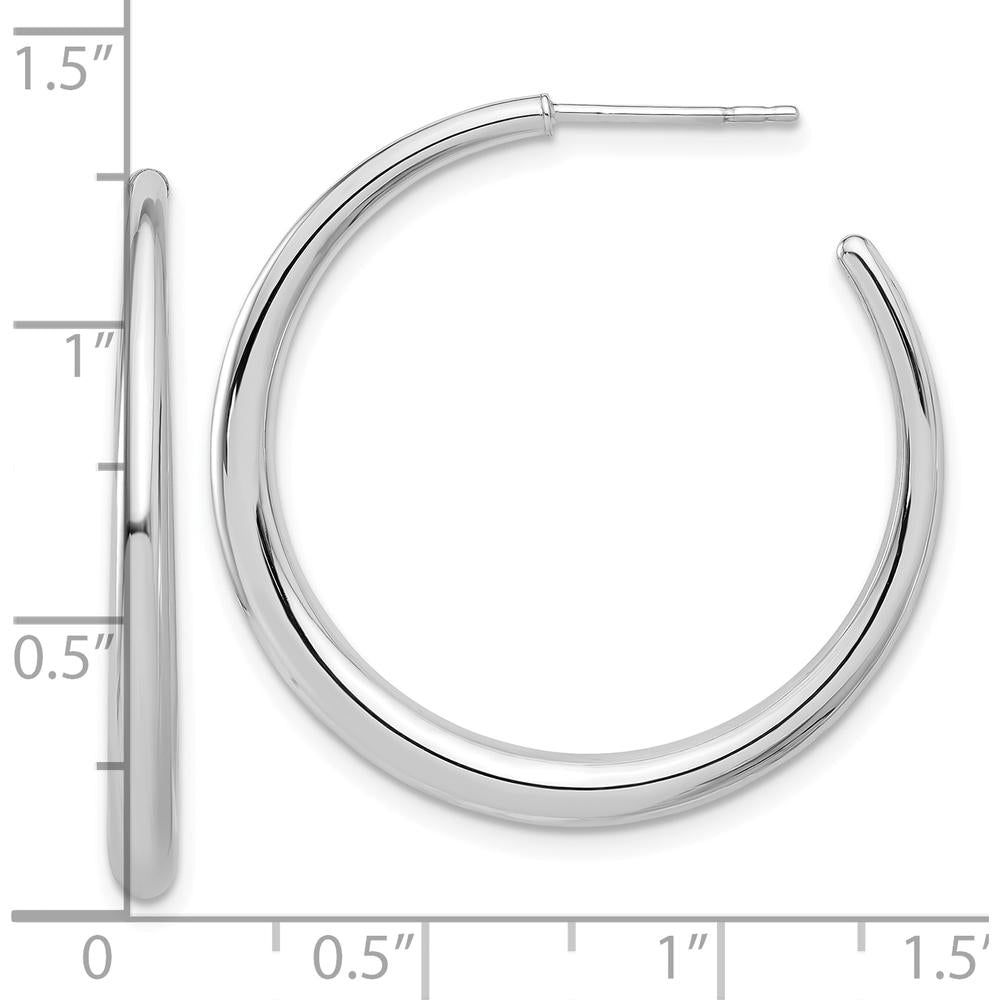 14K White Gold Polished Medium Hoop Earrings with Rhodium Plating - Classic Women's Jewelry by 0