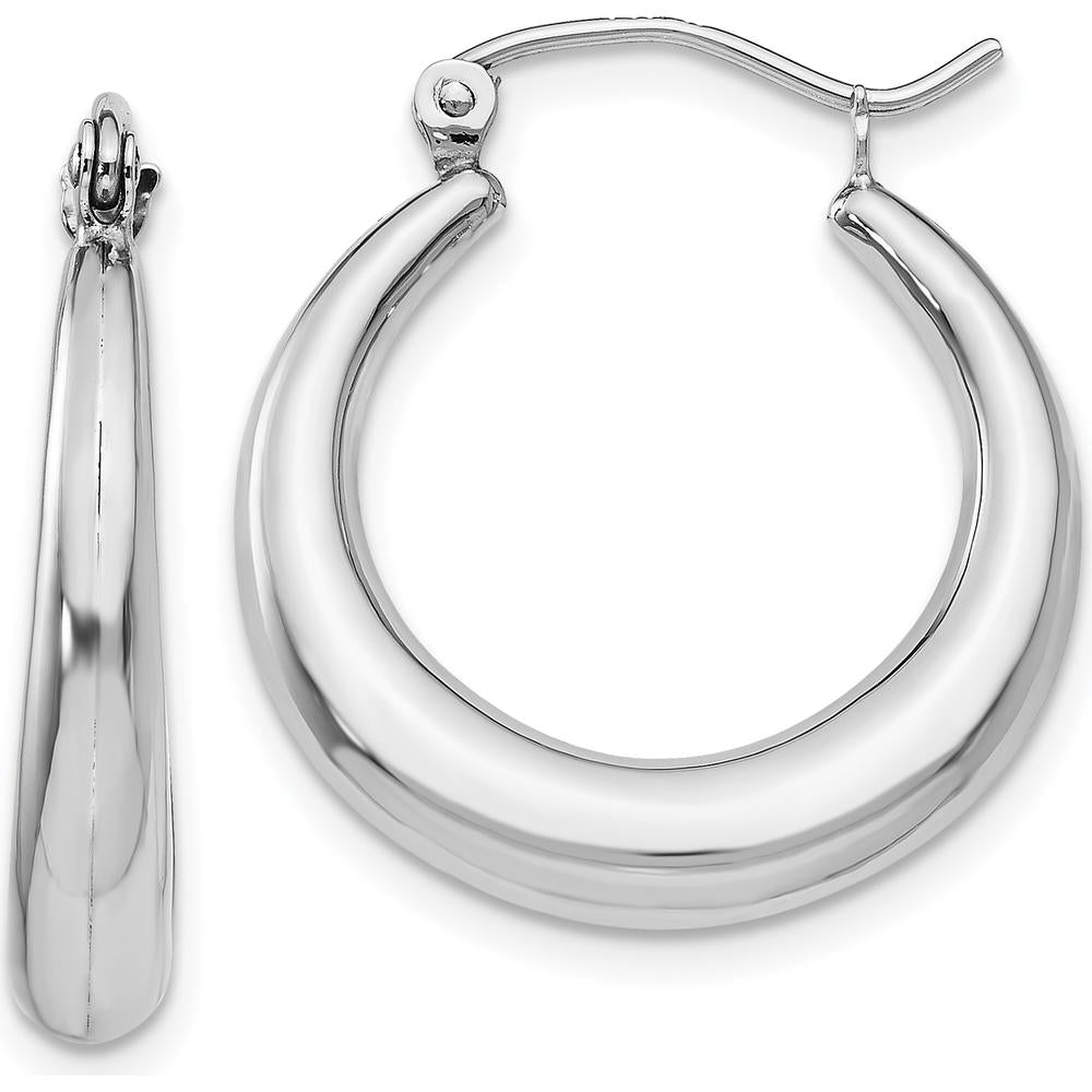 14K White Gold Polished Medium Hoop Earrings with Rhodium Plating by 0