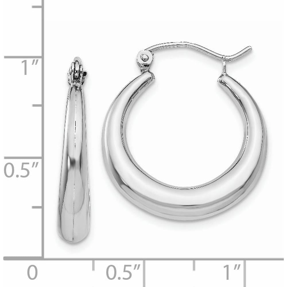 14K White Gold Polished Medium Hoop Earrings with Rhodium Plating by 0