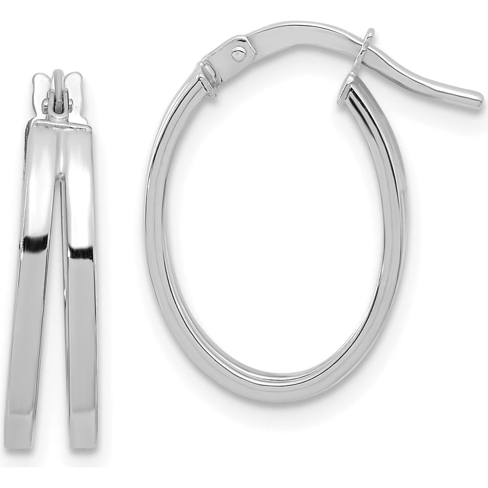14K White Gold Polished Medium Hoop Earrings with Rhodium Plating by 0