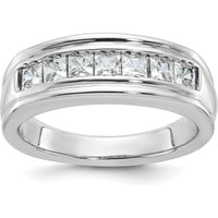 14K White Gold Polished Men's Band with 7 Square Cut Diamonds - 1 Carat Total Diamond Weight by IBGoodman