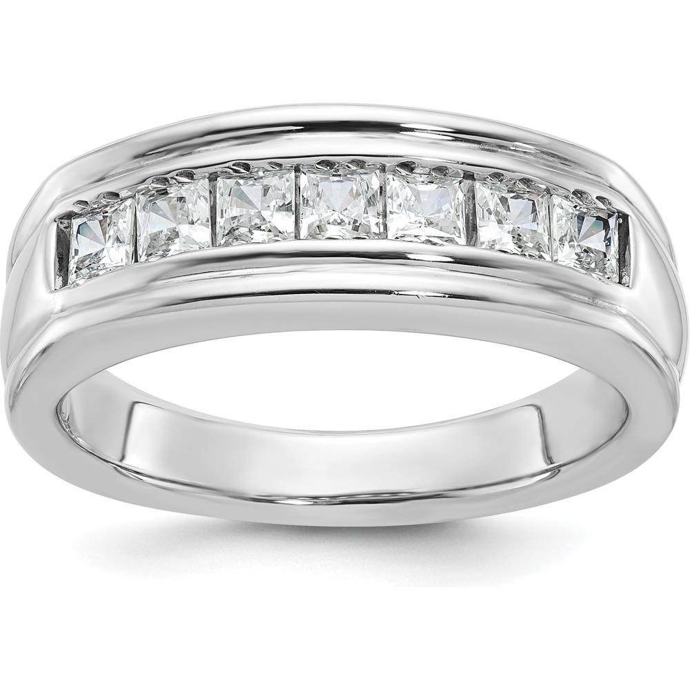 14K White Gold Polished Men's Band with 7 Square Cut Diamonds - 1 Carat Total Diamond Weight by IBGoodman