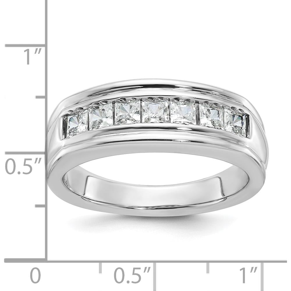 14K White Gold Polished Men's Band with 7 Square Cut Diamonds - 1 Carat Total Diamond Weight by IBGoodman