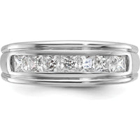 14K White Gold Polished Men's Band with 7 Square Cut Diamonds - 1 Carat Total Diamond Weight by IBGoodman