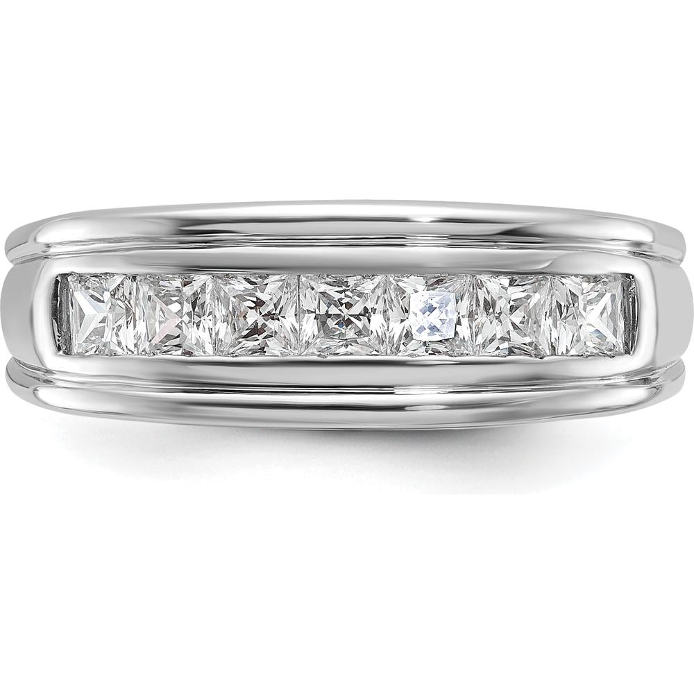 14K White Gold Polished Men's Band with 7 Square Cut Diamonds - 1 Carat Total Diamond Weight by IBGoodman