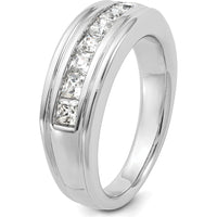 14K White Gold Polished Men's Band with 7 Square Cut Diamonds - 1 Carat Total Diamond Weight by IBGoodman