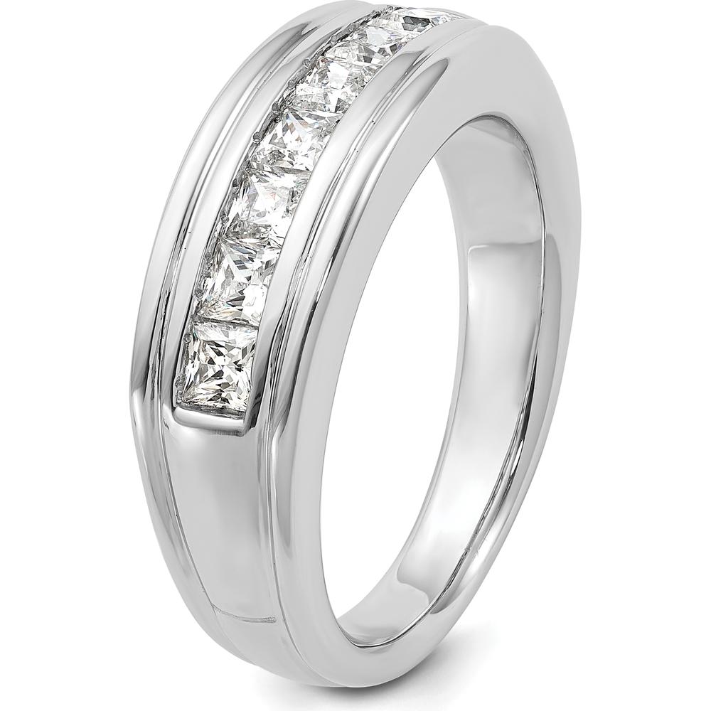 14K White Gold Polished Men's Band with 7 Square Cut Diamonds - 1 Carat Total Diamond Weight by IBGoodman