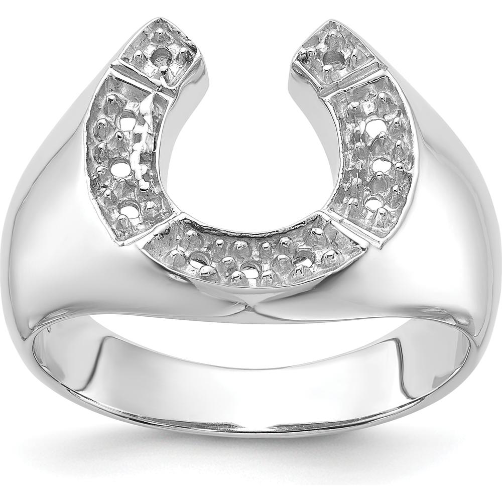 14K White Gold Polished Men's Diamond Horseshoe Ring Mounting - Customizable Design for Diamond Setting by Oro Pregiato