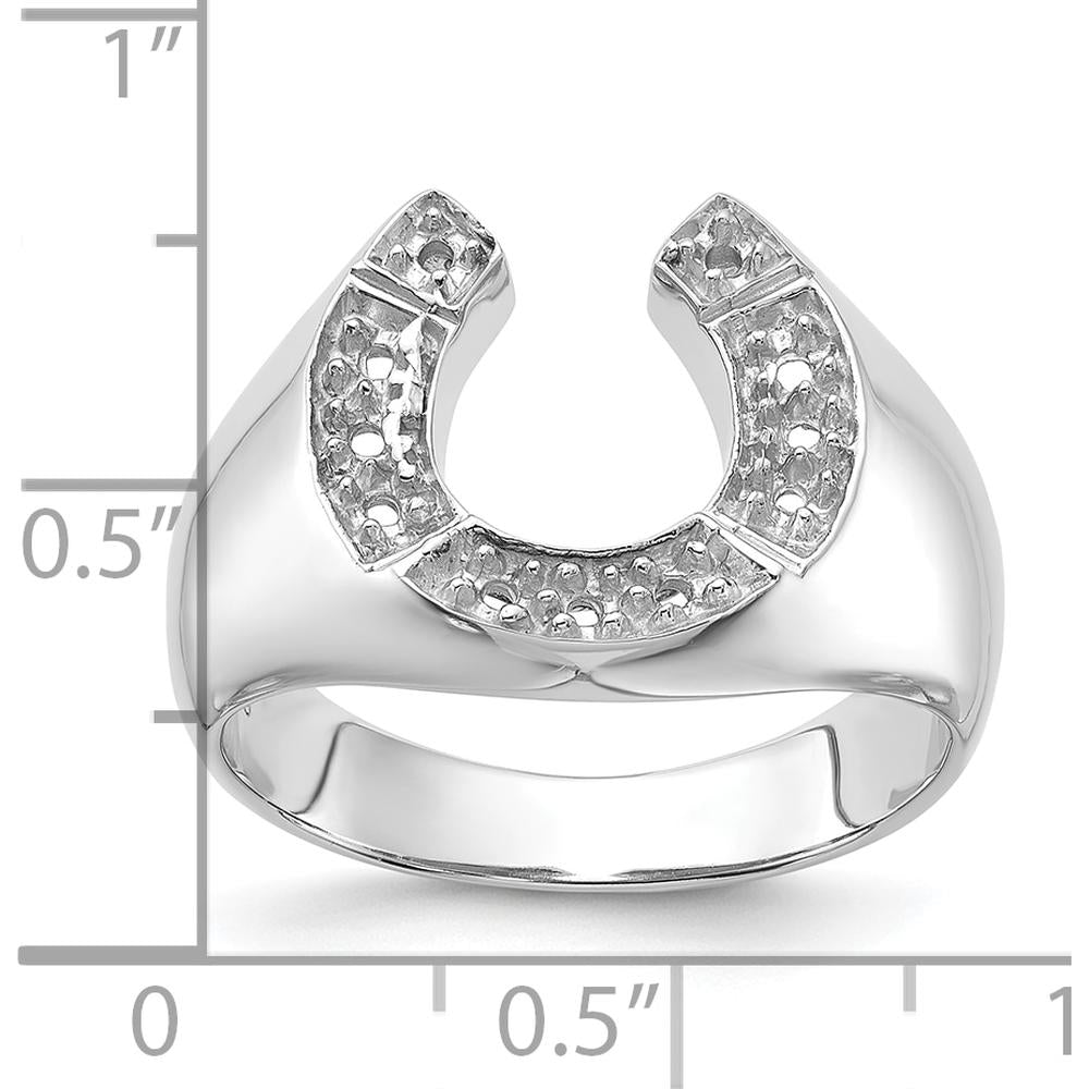 14K White Gold Polished Men's Diamond Horseshoe Ring Mounting - Customizable Design for Diamond Setting by Oro Pregiato