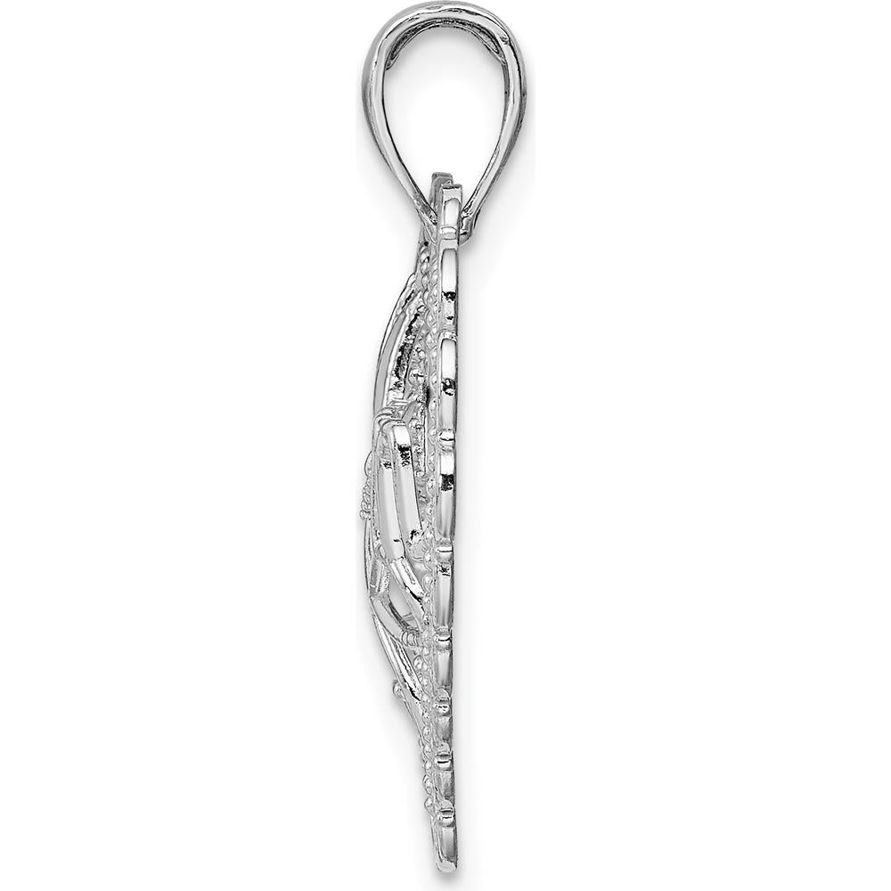14K White Gold Polished MOM Scalloped Heart Pendant with Rhodium Plating by Oro Pregiato
