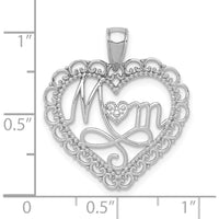 14K White Gold Polished MOM Scalloped Heart Pendant with Rhodium Plating by Oro Pregiato