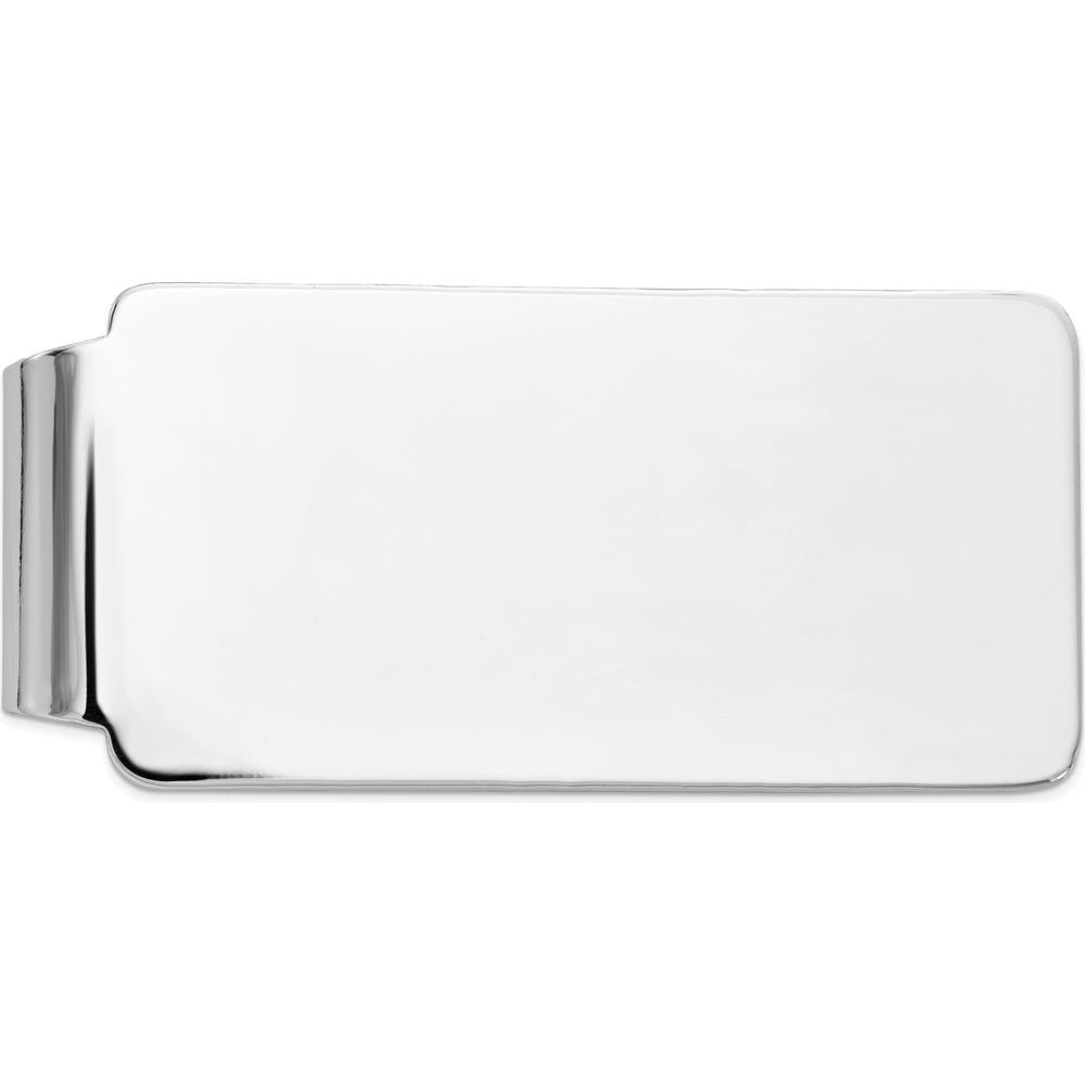 14K White Gold Polished Money Clip with Rhodium Finish - 56mm x 26mm Solid Engravable Men's Accessory by Oro Pregiato