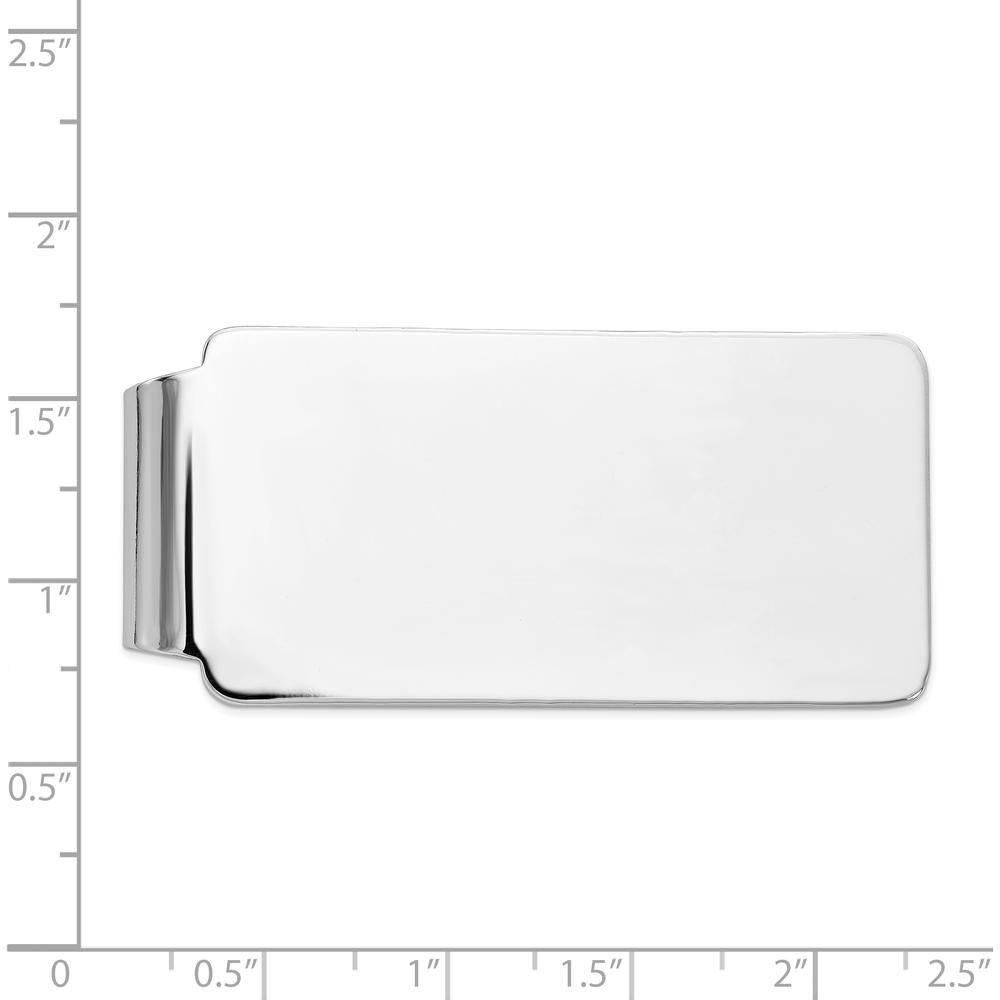 14K White Gold Polished Money Clip with Rhodium Finish - 56mm x 26mm Solid Engravable Men's Accessory by Oro Pregiato