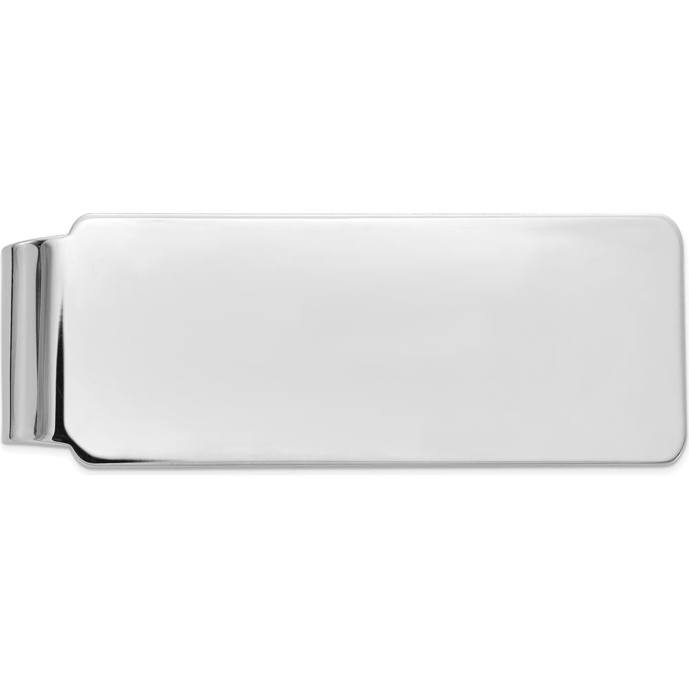 14K White Gold Polished Money Clip with Rhodium Plating - Engravable, 52mm by Oro Pregiato