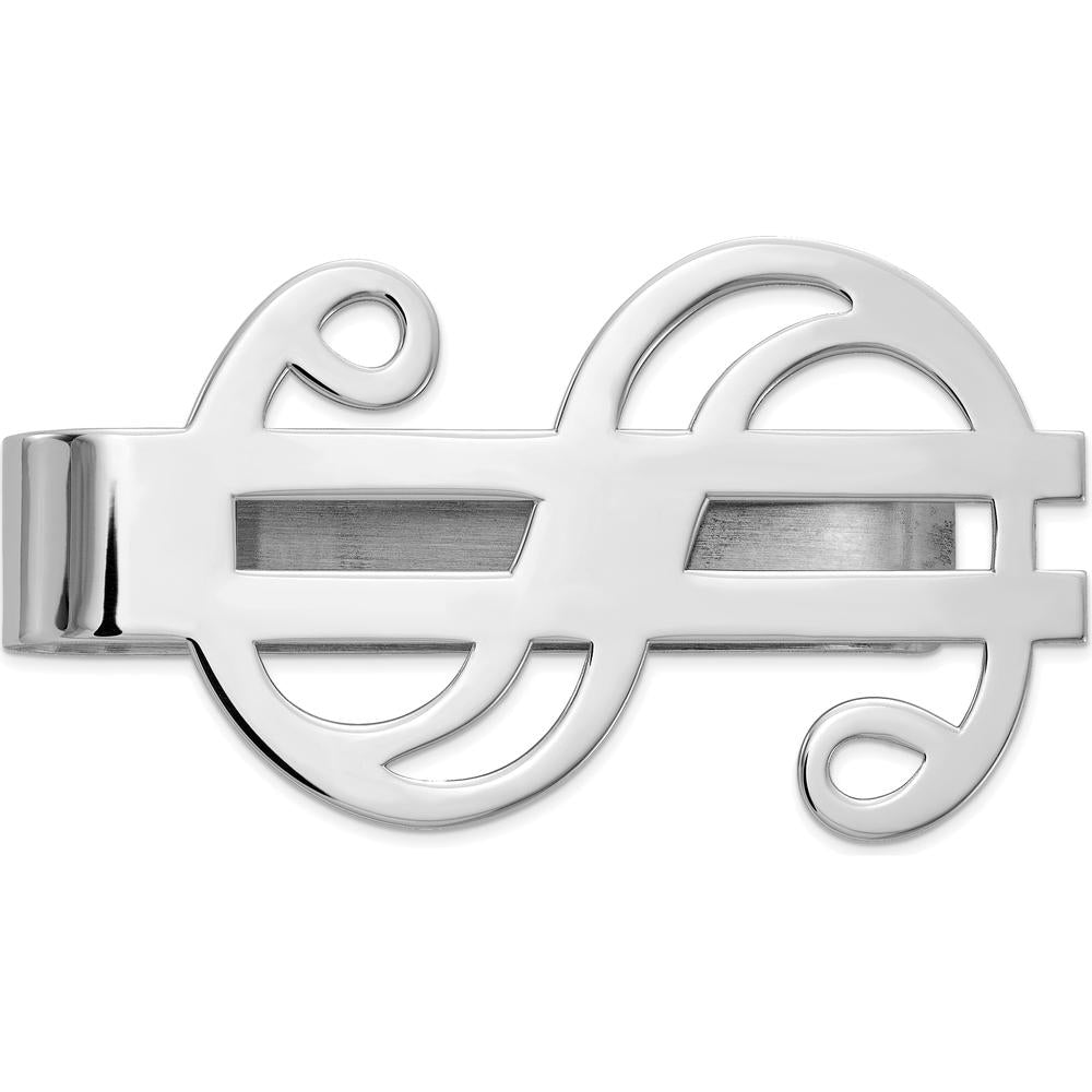 14K White Gold Polished Motif Money Clip with Rhodium Finish by Oro Pregiato
