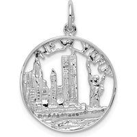 14K White Gold Polished New York Cityscape Charm with Statue of Liberty Design by Oro Pregiato