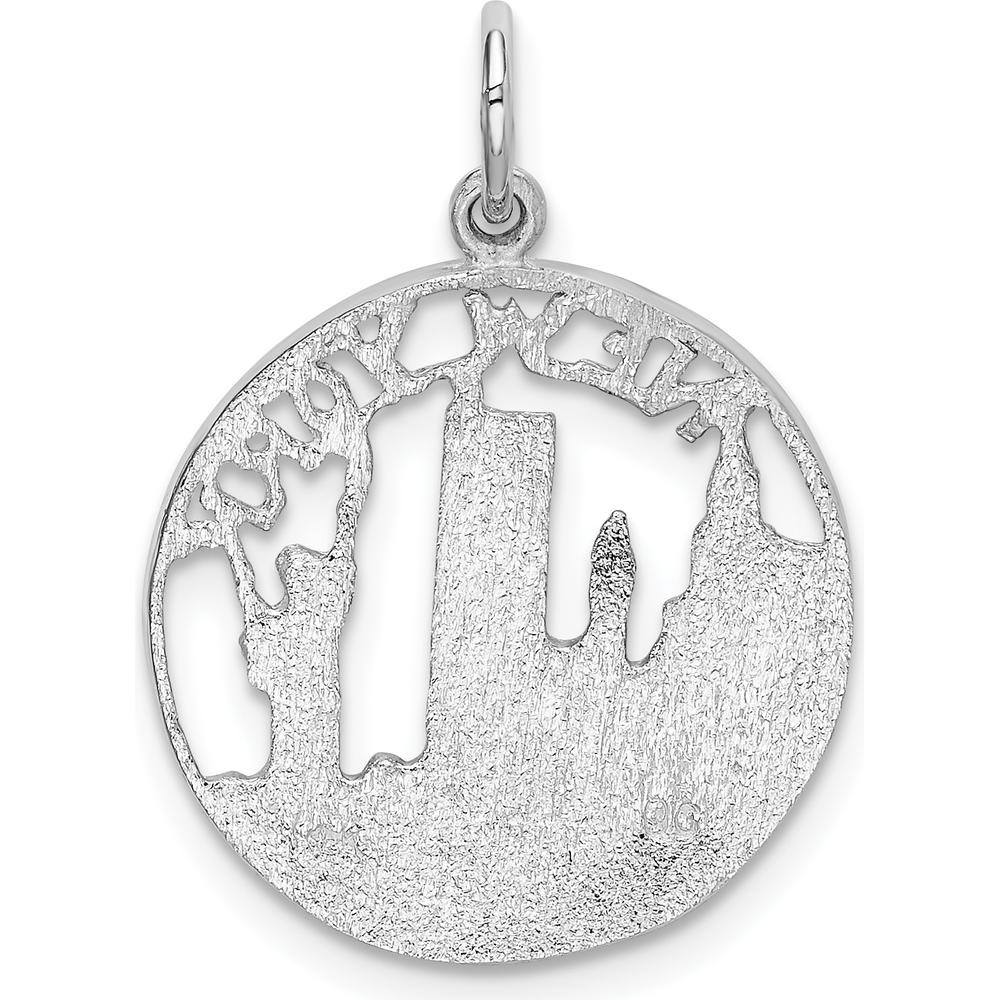 14K White Gold Polished New York Cityscape Charm with Statue of Liberty Design by Oro Pregiato