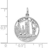 14K White Gold Polished New York Cityscape Charm with Statue of Liberty Design by Oro Pregiato