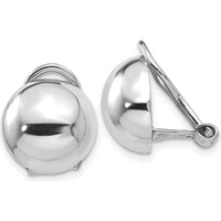 14K White Gold Polished Non-Pierced Button Earrings with Rhodium Plating - 12mm Diameter by 0