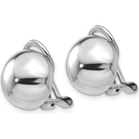 14K White Gold Polished Non-Pierced Button Earrings with Rhodium Plating - 12mm Diameter by 0