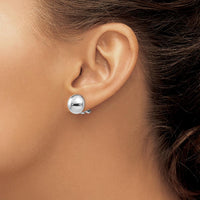 14K White Gold Polished Non-Pierced Button Earrings with Rhodium Plating - 12mm Diameter by 0