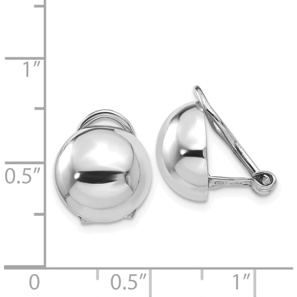 14K White Gold Polished Non-Pierced Button Earrings with Rhodium Plating - 12mm Diameter by 0
