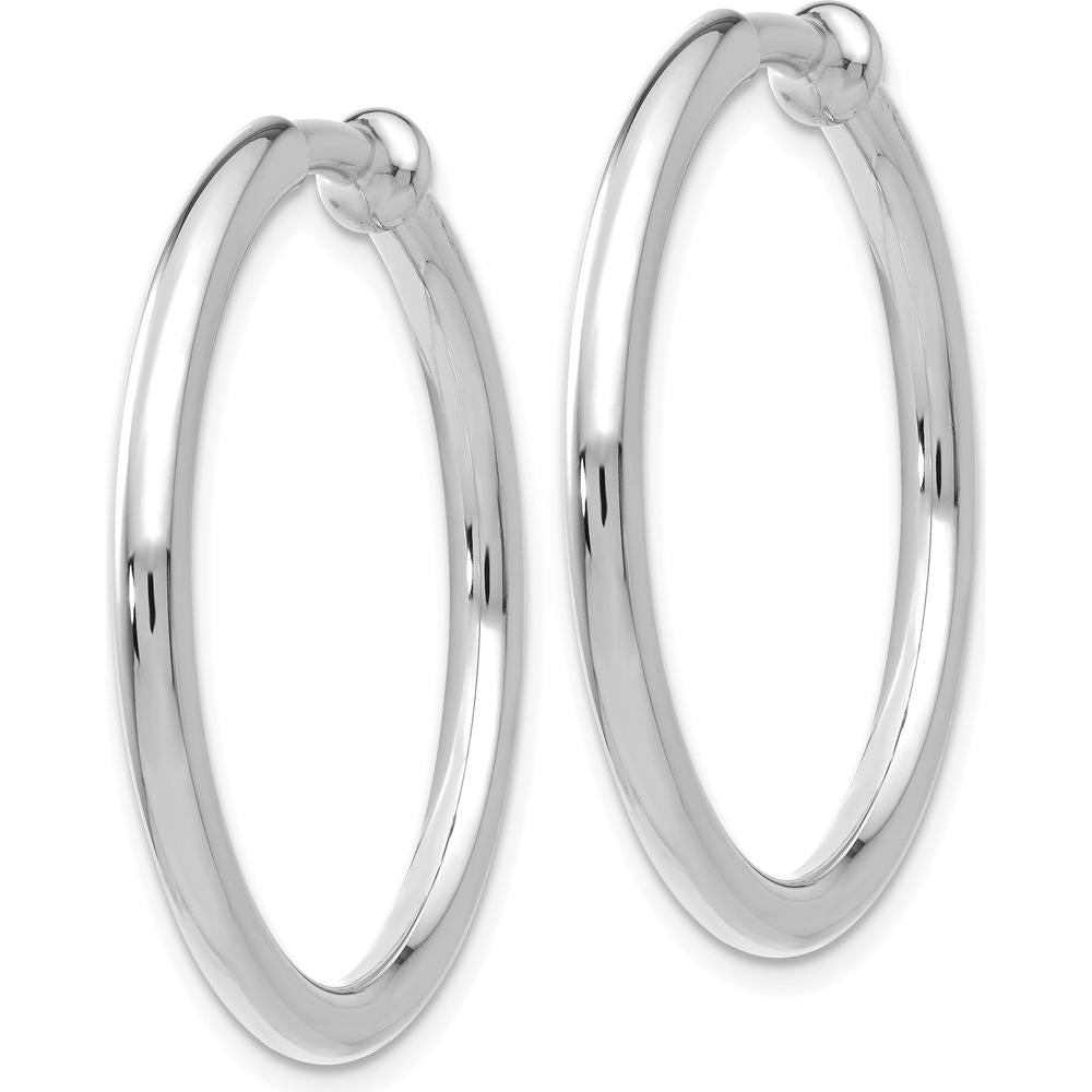 14K White Gold Polished Non-Pierced Hoop Earrings - 25mm Length by Oro Pregiato