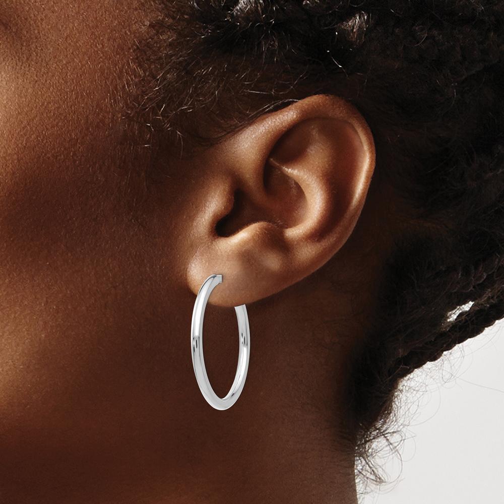 14K White Gold Polished Non-Pierced Hoop Earrings - 25mm Length by Oro Pregiato