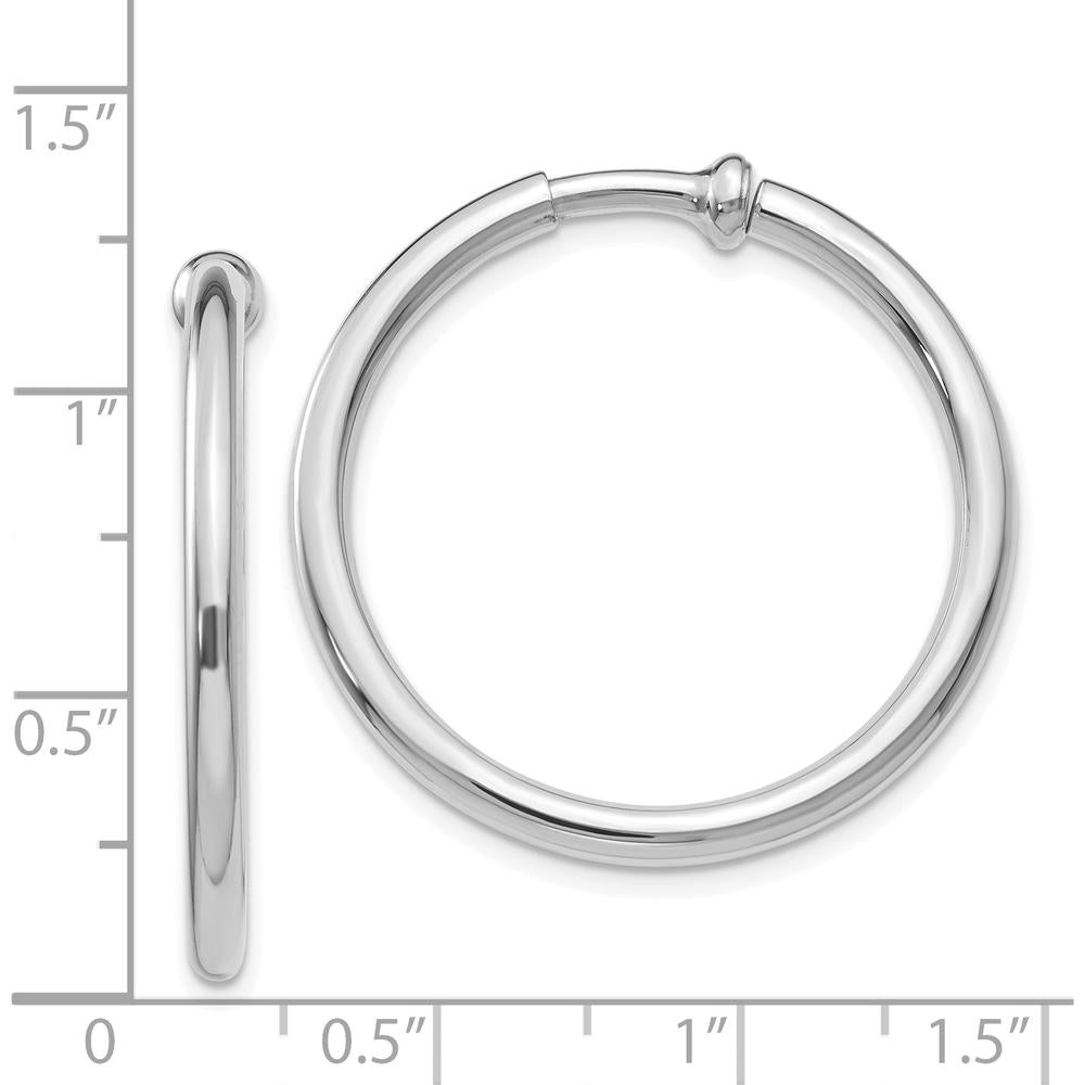 14K White Gold Polished Non-Pierced Hoop Earrings - 25mm Length by Oro Pregiato