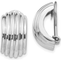14K White Gold Polished Non-Pierced J-Hoop Earrings - Solid Die Struck Design by Oro Pregiato