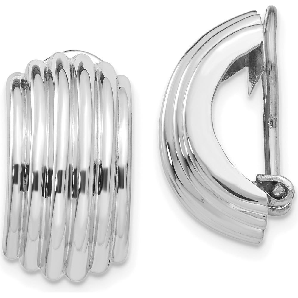 14K White Gold Polished Non-Pierced J-Hoop Earrings - Solid Die Struck Design by Oro Pregiato