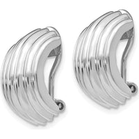 14K White Gold Polished Non-Pierced J-Hoop Earrings - Solid Die Struck Design by Oro Pregiato