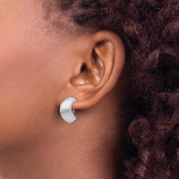 14K White Gold Polished Non-Pierced J-Hoop Earrings - Solid Die Struck Design by Oro Pregiato