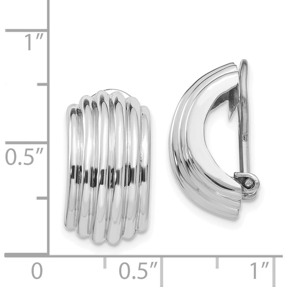 14K White Gold Polished Non-Pierced J-Hoop Earrings - Solid Die Struck Design by Oro Pregiato