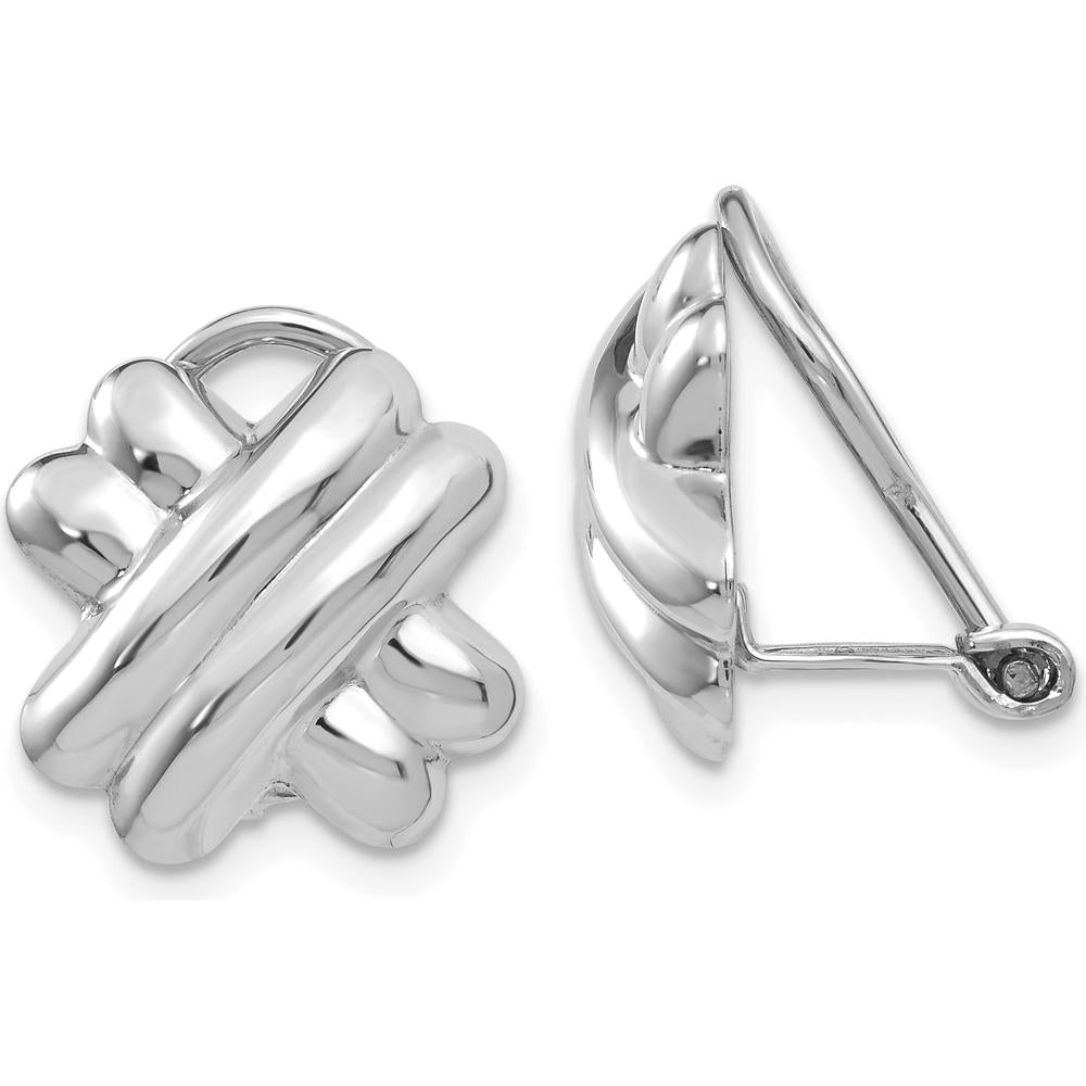 14K White Gold Polished Non-Pierced X Omega Back Button Earrings by 0