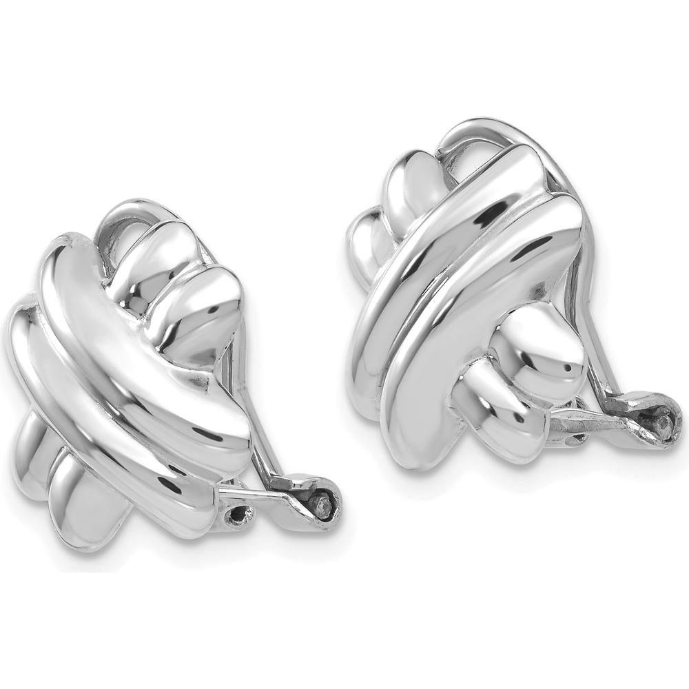 14K White Gold Polished Non-Pierced X Omega Back Button Earrings by 0