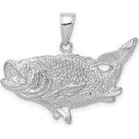14K White Gold Polished Open-Backed Bass Fish Pendant by Oro Pregiato