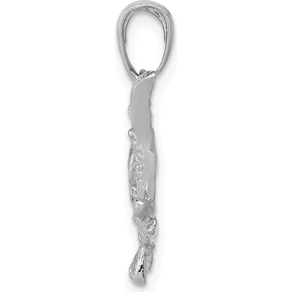 14K White Gold Polished Open-Backed Bass Fish Pendant by Oro Pregiato