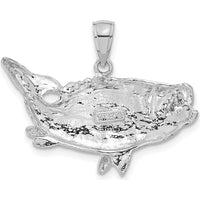 14K White Gold Polished Open-Backed Bass Fish Pendant by Oro Pregiato