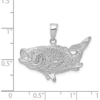 14K White Gold Polished Open-Backed Bass Fish Pendant by Oro Pregiato