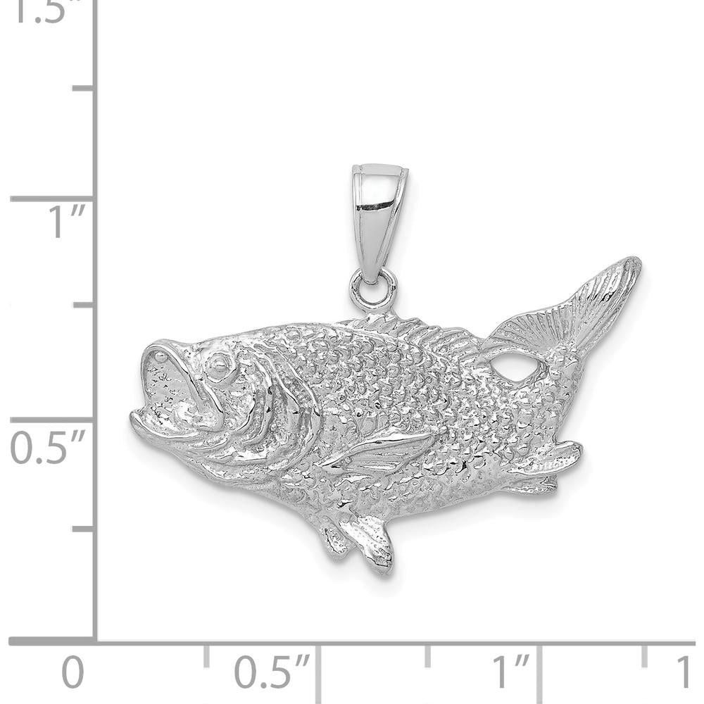 14K White Gold Polished Open-Backed Bass Fish Pendant by Oro Pregiato