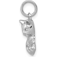 14K White Gold Polished Open-Backed Cat with Ball Charm - 18mm by Oro Pregiato