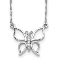 14K White Gold Polished Open Butterfly Pendant Necklace on 17" Singapore Chain by 0