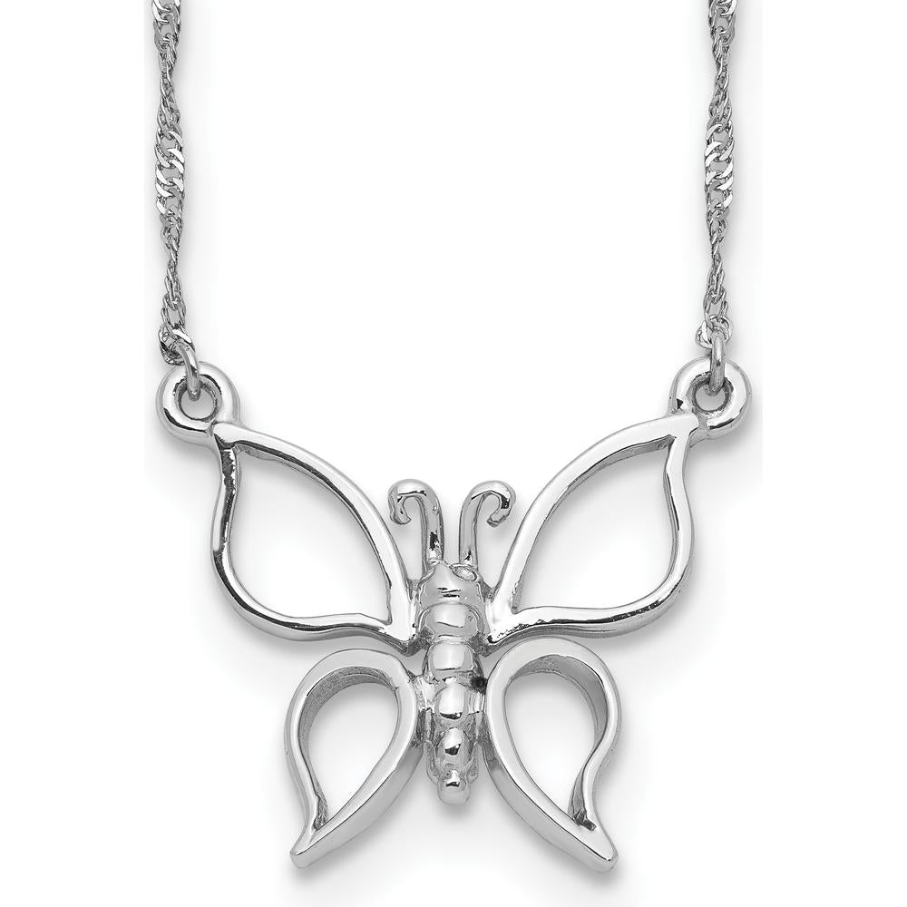 14K White Gold Polished Open Butterfly Pendant Necklace on 17" Singapore Chain by 0