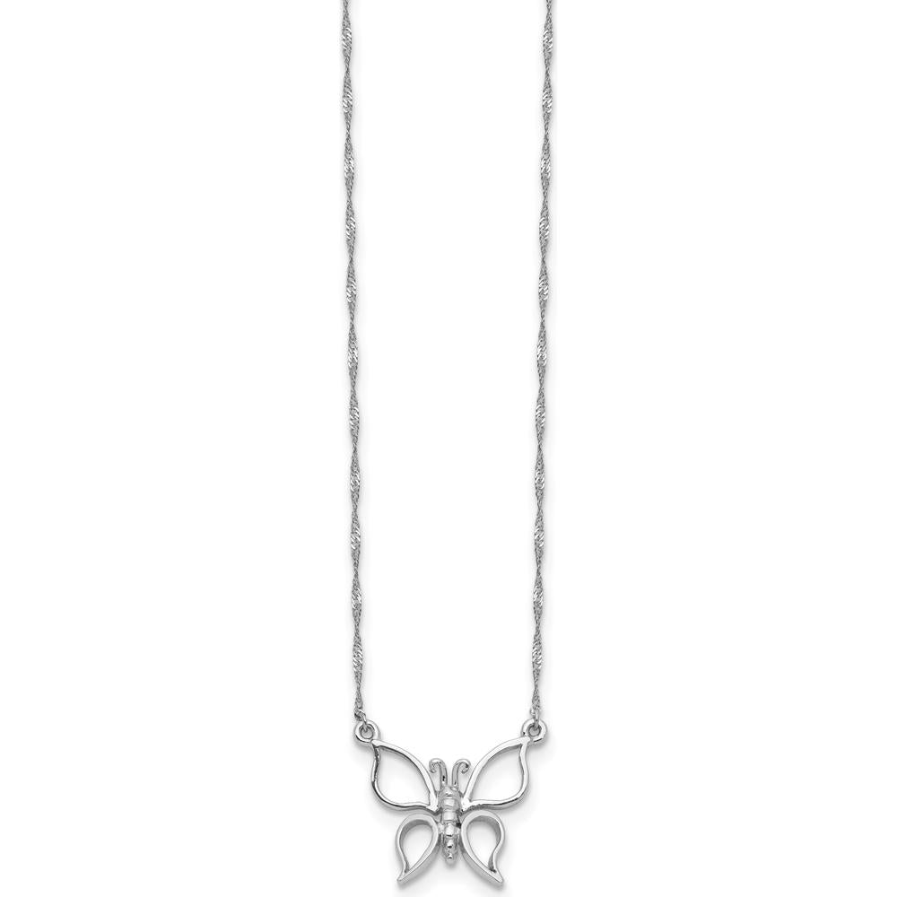 14K White Gold Polished Open Butterfly Pendant Necklace on 17" Singapore Chain by 0