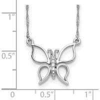 14K White Gold Polished Open Butterfly Pendant Necklace on 17" Singapore Chain by 0