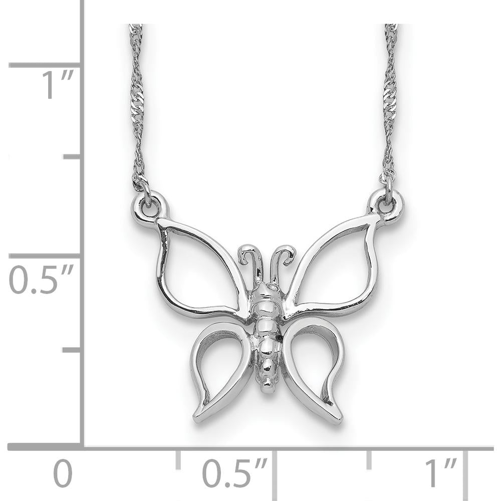 14K White Gold Polished Open Butterfly Pendant Necklace on 17" Singapore Chain by 0