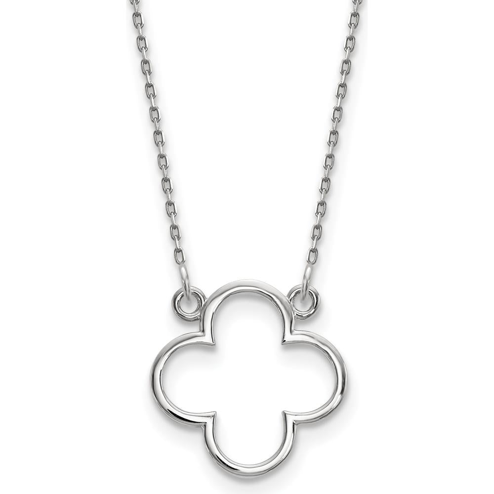 14K White Gold Polished Open Quatrefoil Pendant Necklace with Rhodium Plating by Oro Pregiato