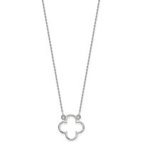 14K White Gold Polished Open Quatrefoil Pendant Necklace with Rhodium Plating by Oro Pregiato