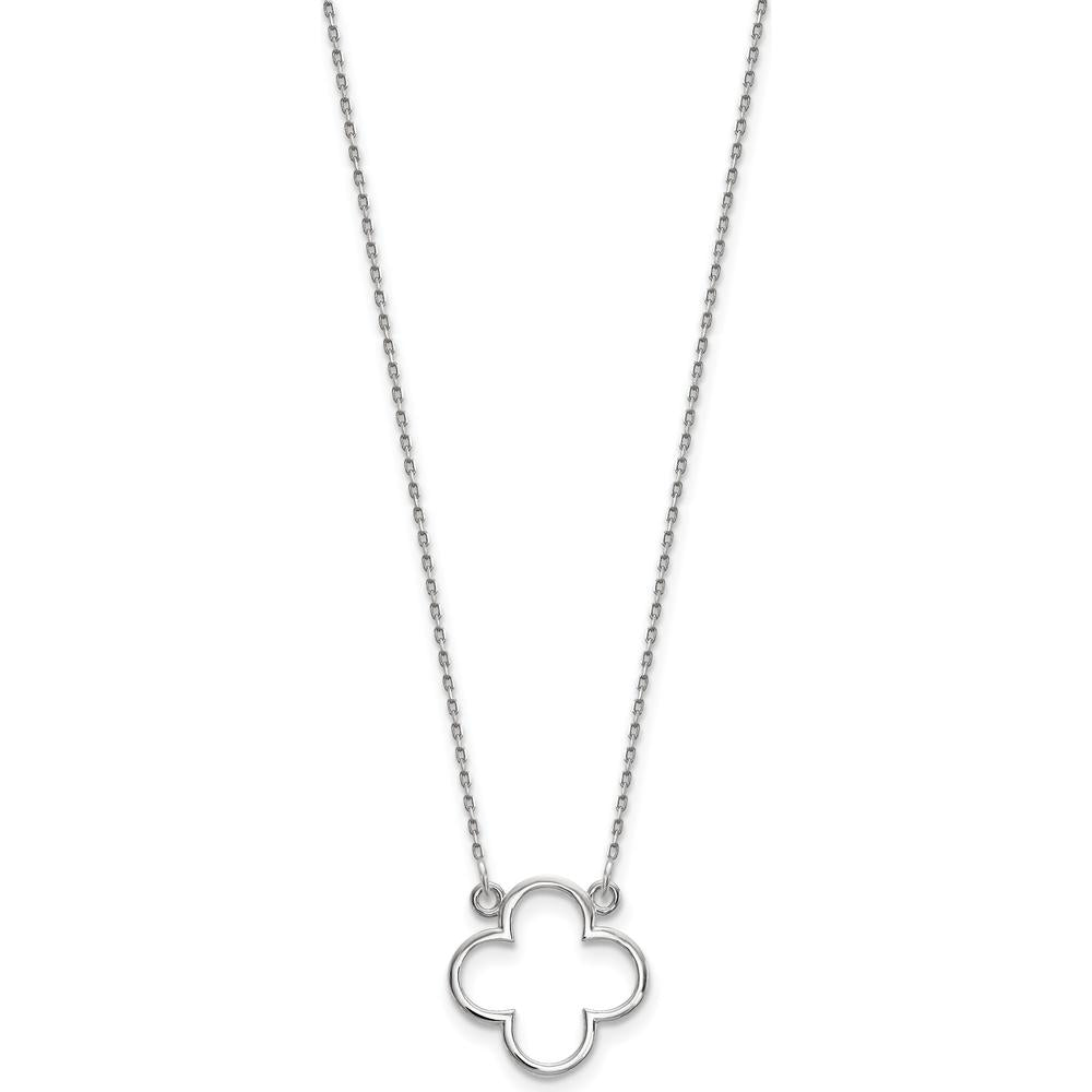 14K White Gold Polished Open Quatrefoil Pendant Necklace with Rhodium Plating by Oro Pregiato
